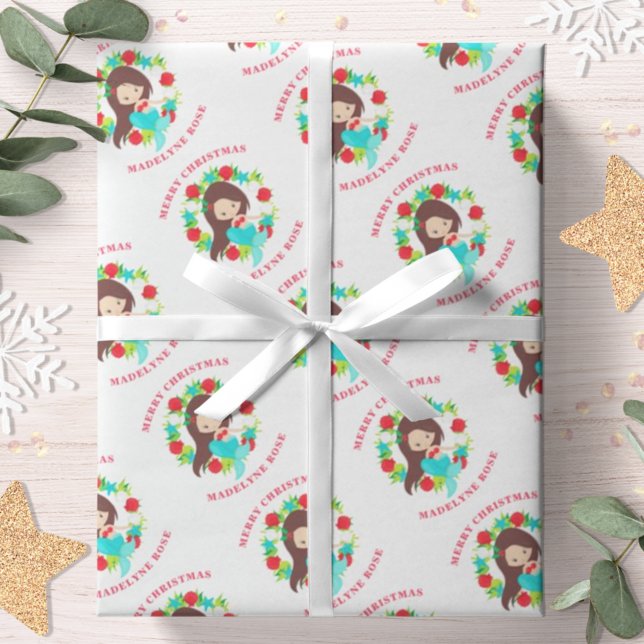 Mermaid Shells Personalised Name Christmas Wrapping Paper (Creator Uploaded)