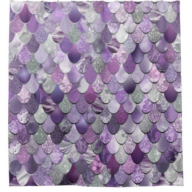 Mermaid Shower Curtain, Purple Mermaid Scales Curtain (Front)
