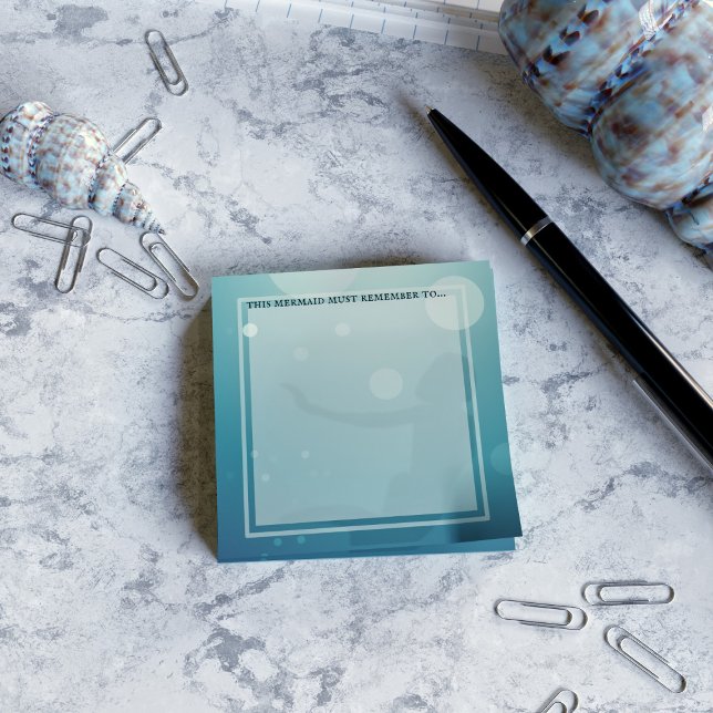 Mermaid Silhouette Aqua Blue Green Post it Notes (Add your name to these mermaid themed post it notes)