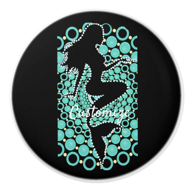 Mermaid Silhouette in Bubbles Thunder_Cove  Ceramic Knob (Front)