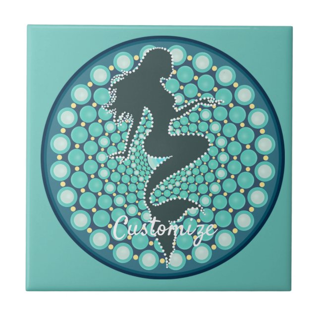 Mermaid Silhouette in Bubbles Thunder_Cove Ceramic Tile (Front)