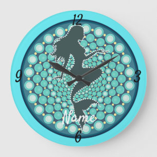 Mermaid Silhouette in Bubbles Thunder_Cove Large Clock