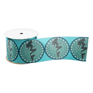 Mermaid Silhouette in Bubbles Thunder_Cove Satin R Ribbon