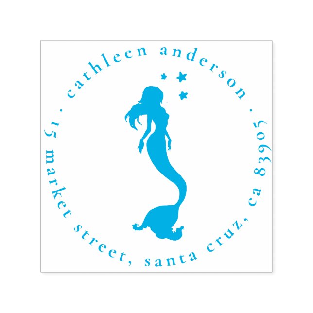 Mermaid Silhouette Round Name & Return Address Self-inking Stamp (Design)