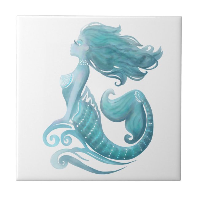 Mermaid silhouette watercolor stylish tile (Front)