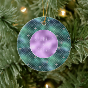 Mermaid Silver Teal Ocean Glitz Ceramic Tree Decoration