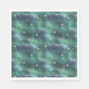 Mermaid Silver Teal Ocean Glitz Napkin