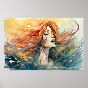 Mermaid singing on the surface poster