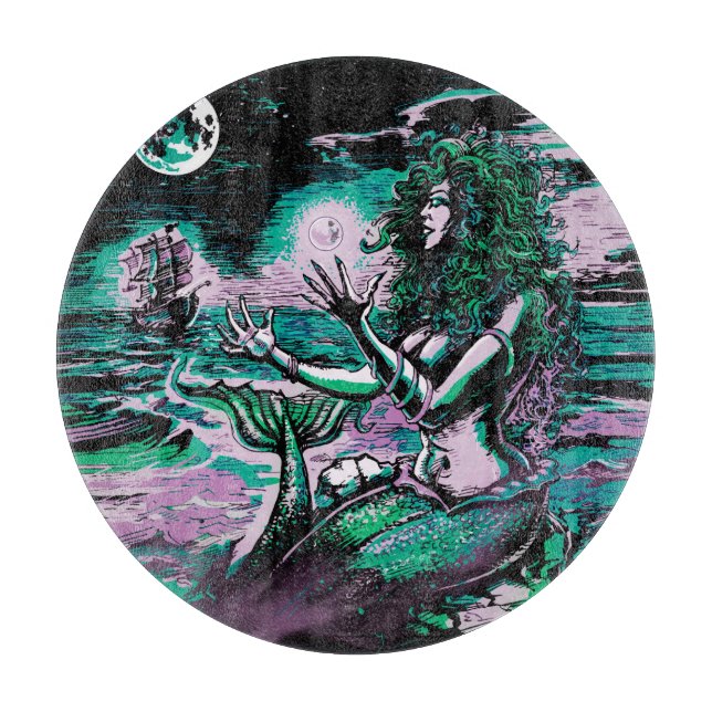 Mermaid Siren Atlantis Pearl Cutting Board (Front)