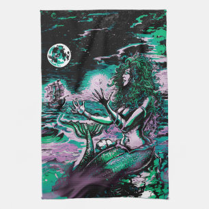 Mermaid Siren Atlantis Pearl Tea Towel