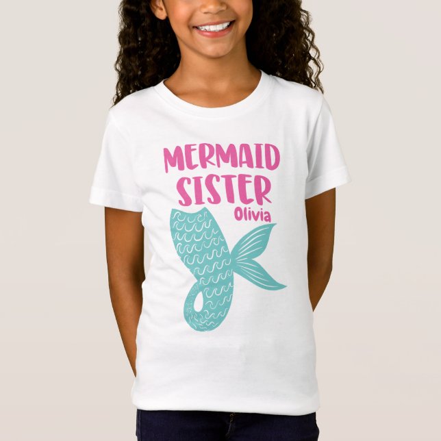 Mermaid Sister Wave Tail Playful Text Design T-Shirt (Front)