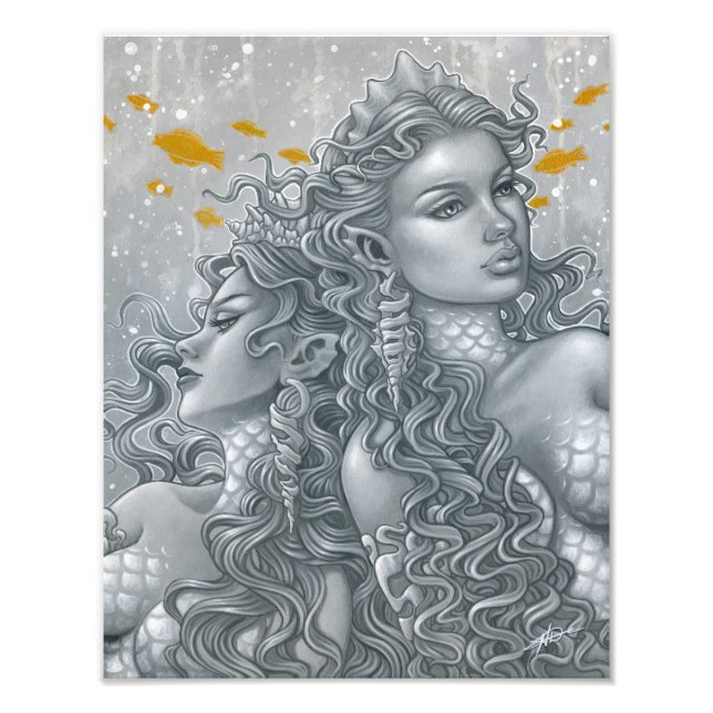 Mermaid Sisters, Fantasy Art Photo Print (Front)
