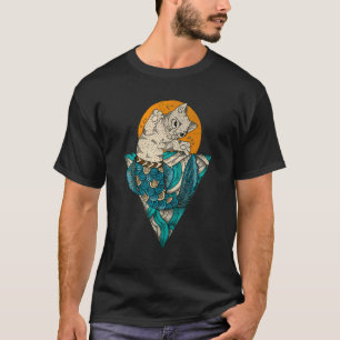 Mermaid Sitting Cat Kitten Cat Colourful Art T-Shirt
