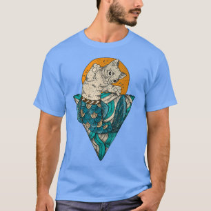 Mermaid Sitting Cat Kitten cat colourful art T-Shirt