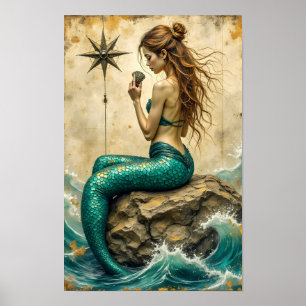 Mermaid Sitting On A Rock Poster