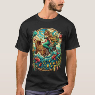 Mermaid sitting on a rock with a open treasured T-Shirt