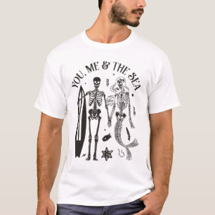 Mermaid Skeleton Couple Surfing Vintage Island Bea T-Shirt