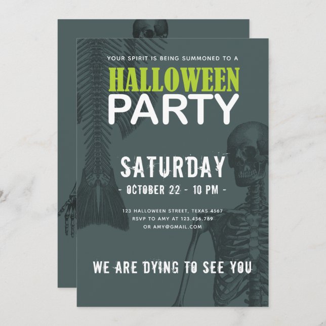 Mermaid Skeleton Dark Halloween Party Invitation (Front/Back)