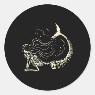 Mermaid Skeleton Halloween Costume Women Girls Classic Round Sticker