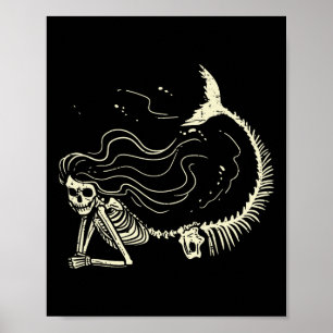 Mermaid Skeleton Halloween Costume Women Girls  Poster