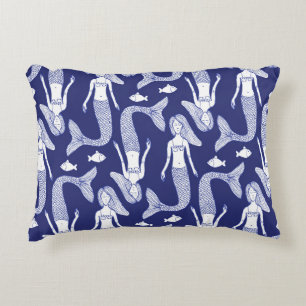 Mermaid Sketch: Vintage Fish Pattern. Decorative Cushion