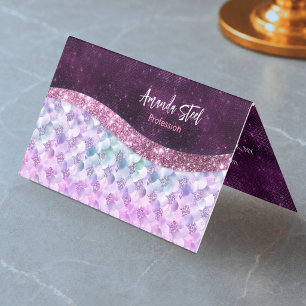 Mermaid skin pink silver faux glitter monogram business card