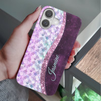Mermaid skin pink silver faux glitter monogram