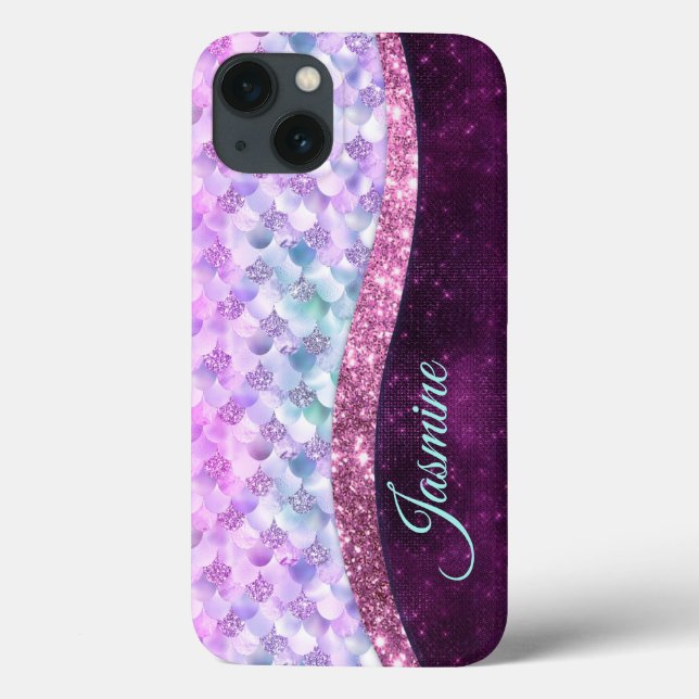 Mermaid skin pink silver faux glitter monogram Case-Mate iPhone case (Back)