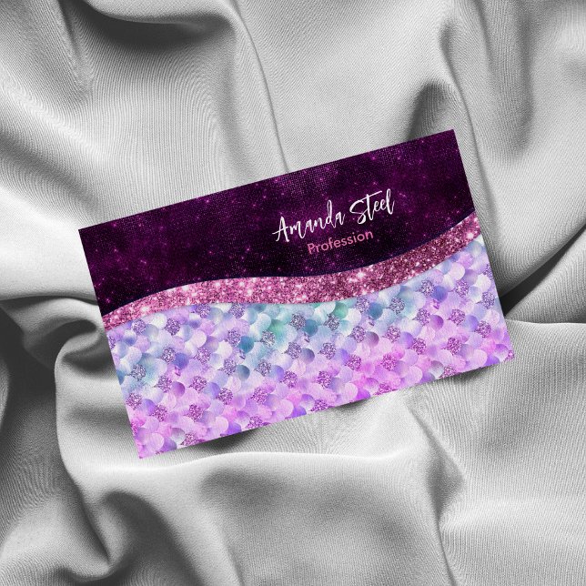 Mermaid skin pink silver faux glitter monogram magnetic business card (Creator Uploaded)