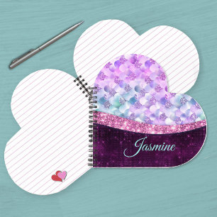 Mermaid skin pink silver faux glitter monogram not notebook