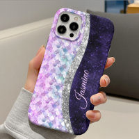 Mermaid skin purple silver faux glitter monogram
