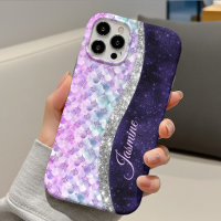 Mermaid skin purple silver faux glitter monogram