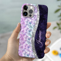 Mermaid skin purple silver faux glitter monogram
