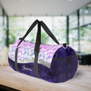 Mermaid skin purple silver faux glitter monogram  duffle bag