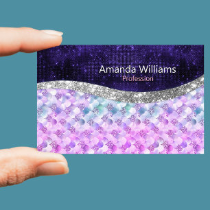 Mermaid skin purple silver faux glitter monogram magnetic business card