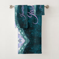 Mermaid skin teal silver faux glitter monogram