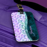 Mermaid skin teal silver faux glitter monogram luggage tag<br><div class="desc">Pretty chic and elegant girly mermaid skin iridescent faux glitter in teal turquoise purple silver colours design for the trend-savvy and art-loving hip trendsetter. This stylish sophisticated design would be great for girls who enjoy classy sparkly designs. Show off your personal style, look fashionable, trendy and feel stylish with a...</div>