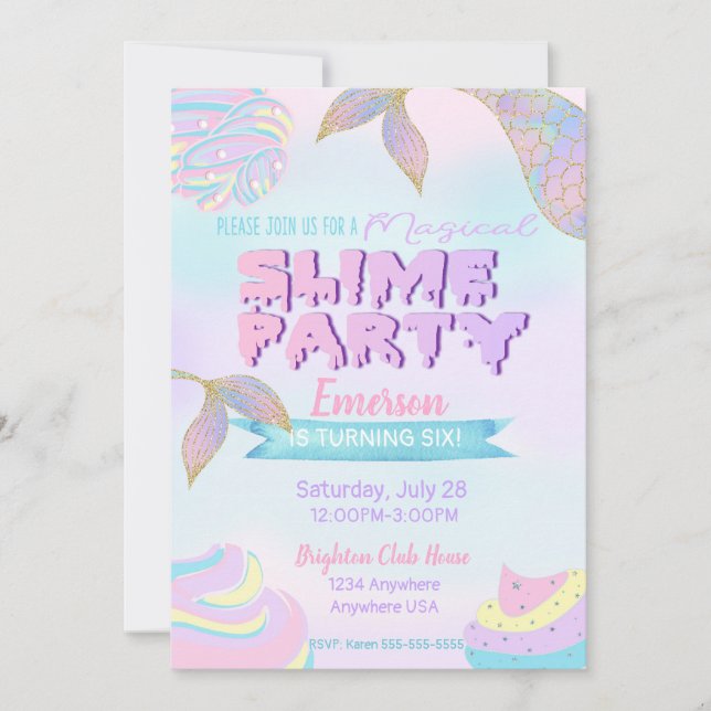 Mermaid slime Invitation, Slime Party invite (Front)