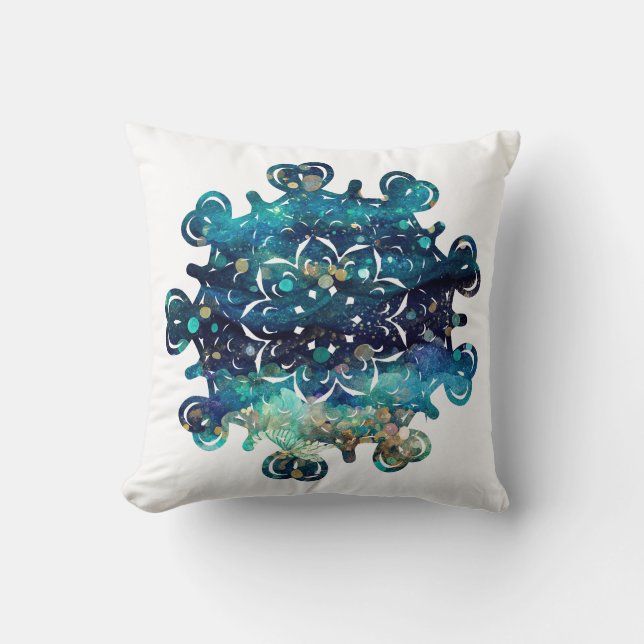 Mermaid Sparkle Hearts Mandala Cushion (Front)