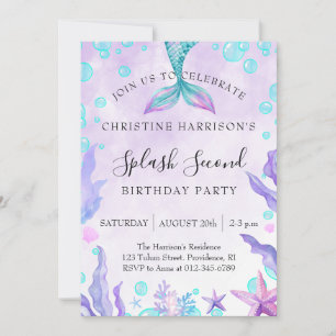 Mermaid Splash 2nd Birthday  Invitation