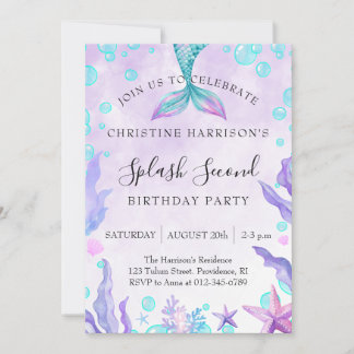 Mermaid Splash 2nd Birthday Invitation