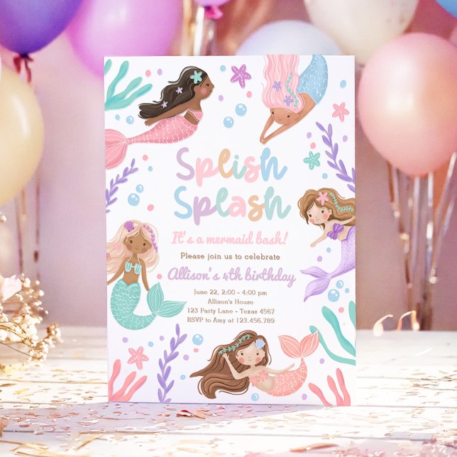 Mermaid Splish Splash Under the Sea Birthday Invitation (Creator Uploaded)