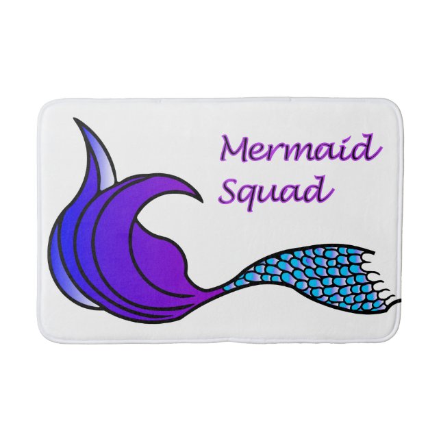 Mermaid Squad purple and blue tail on bath mat (Front)