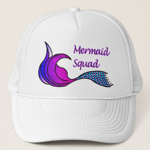 Mermaid Squad with pink, blue, purple mermaid tail Trucker Hat
