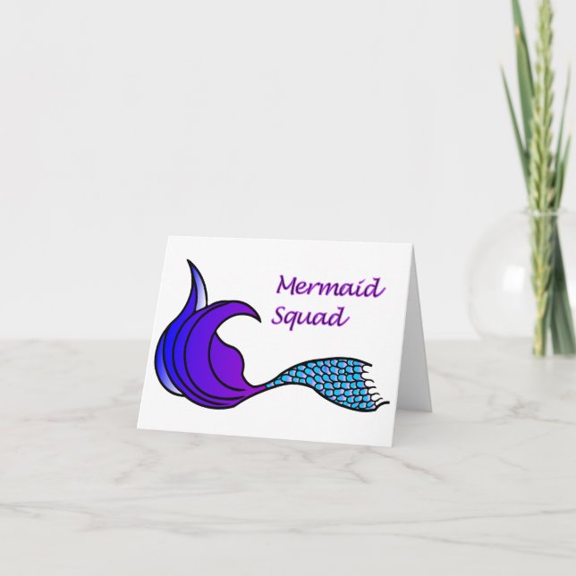 Mermaid Squad with purple & blue tail on note card (Front)