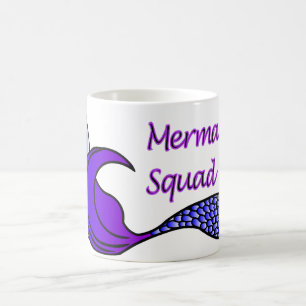 Mermaid Squad with purple mermaid tail on a mug