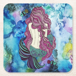 Mermaid Square Paper Coaster