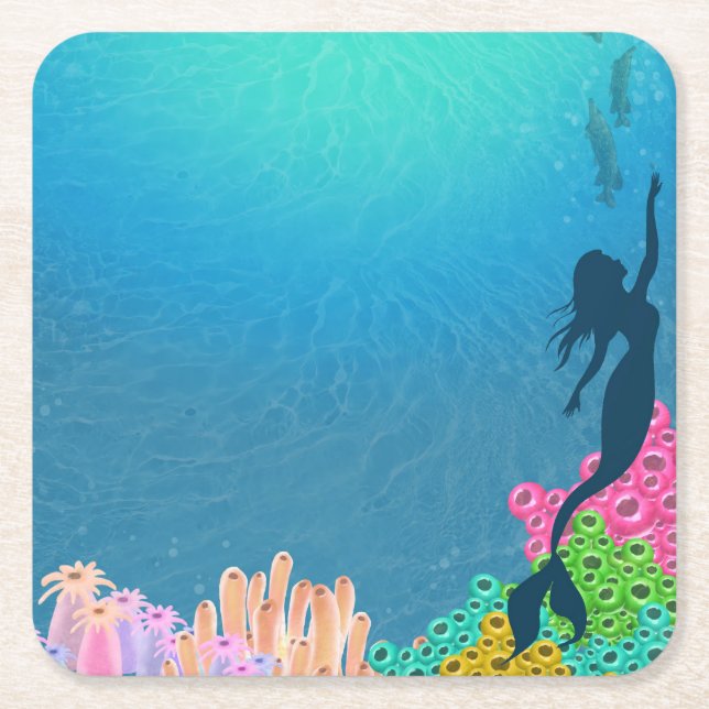 Mermaid  square paper coaster (Front)