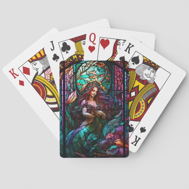 Mermaid Stained Glass, Under the Sea, Church Playing Cards (Back)