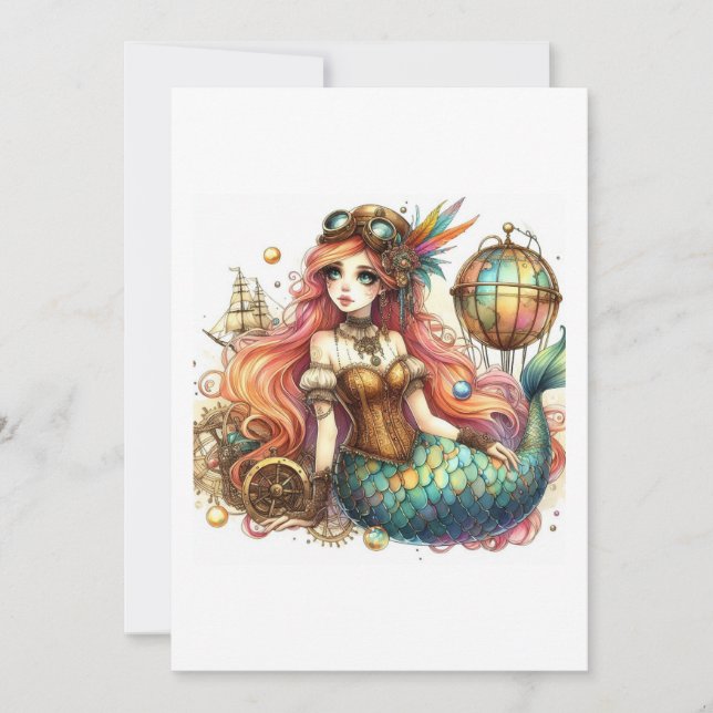 mermaid steampunk invitation (Front)
